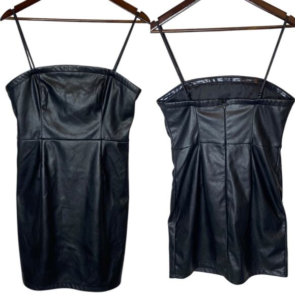 NA-KD Faux Leather Black Bandeau PU Mini Dress w Removable Straps sz 40 / Large - Picture 1 of 4
